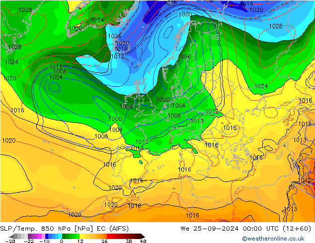 SLP/Temp. 850 hPa EC (AIFS) We 25.09.2024 00 UTC