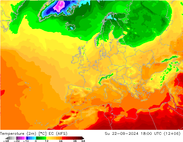 température (2m) EC (AIFS) dim 22.09.2024 18 UTC