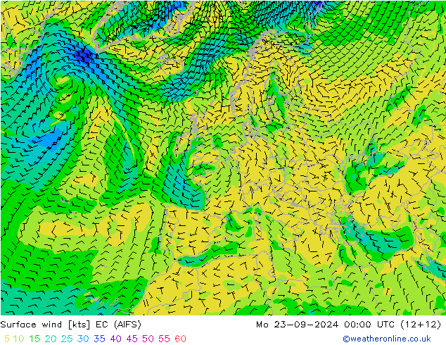 Viento 10 m EC (AIFS) lun 23.09.2024 00 UTC