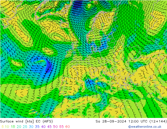 Surface wind EC (AIFS) Sa 28.09.2024 12 UTC
