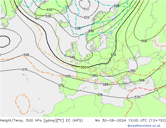 Height/Temp. 500 hPa EC (AIFS) Mo 30.09.2024 12 UTC