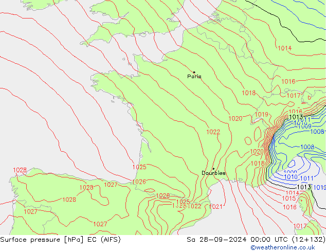 Atmosférický tlak EC (AIFS) So 28.09.2024 00 UTC