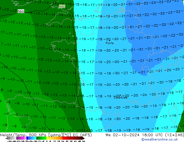 Géop./Temp. 500 hPa EC (AIFS) mer 02.10.2024 18 UTC