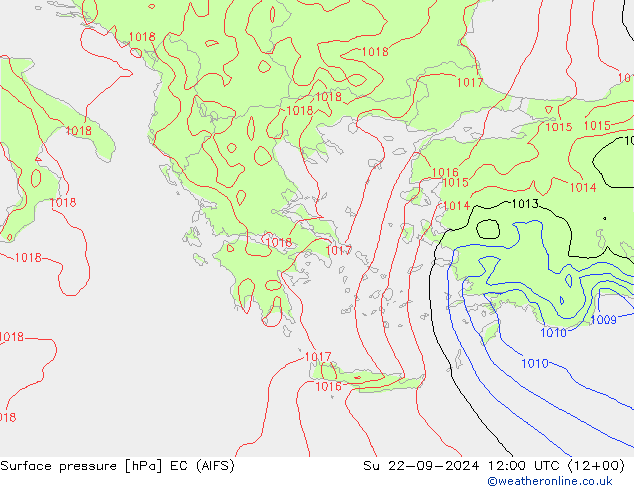 Atmosférický tlak EC (AIFS) Ne 22.09.2024 12 UTC