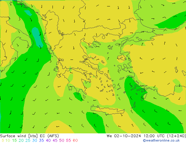 Rüzgar 10 m EC (AIFS) Çar 02.10.2024 12 UTC