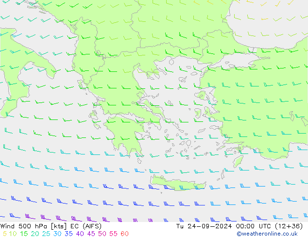 Vento 500 hPa EC (AIFS) mar 24.09.2024 00 UTC