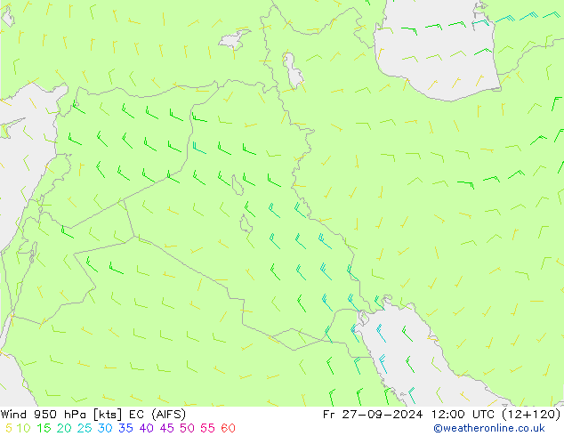 Wind 950 hPa EC (AIFS) Pá 27.09.2024 12 UTC