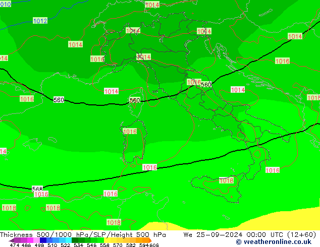 Thck 500-1000hPa EC (AIFS) śro. 25.09.2024 00 UTC