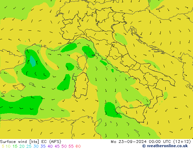 Surface wind EC (AIFS) Mo 23.09.2024 00 UTC