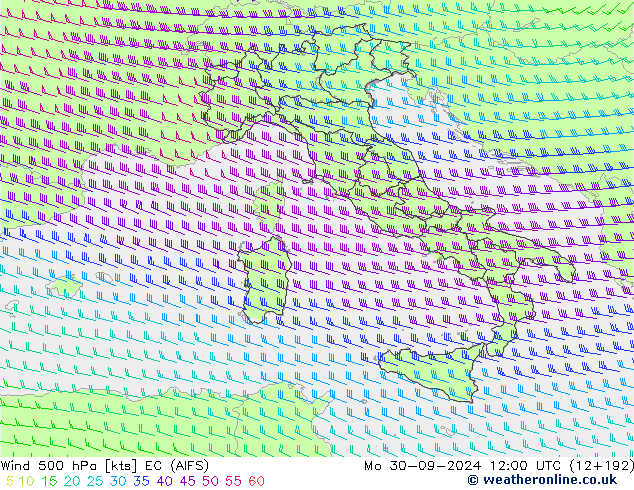 Wind 500 hPa EC (AIFS) Mo 30.09.2024 12 UTC