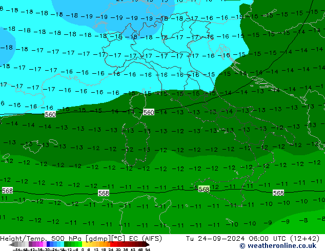 Height/Temp. 500 hPa EC (AIFS) Tu 24.09.2024 06 UTC