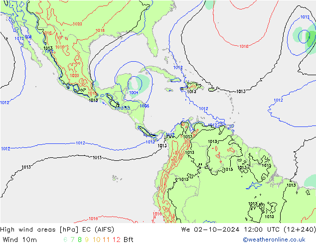 yüksek rüzgarlı alanlar EC (AIFS) Çar 02.10.2024 12 UTC
