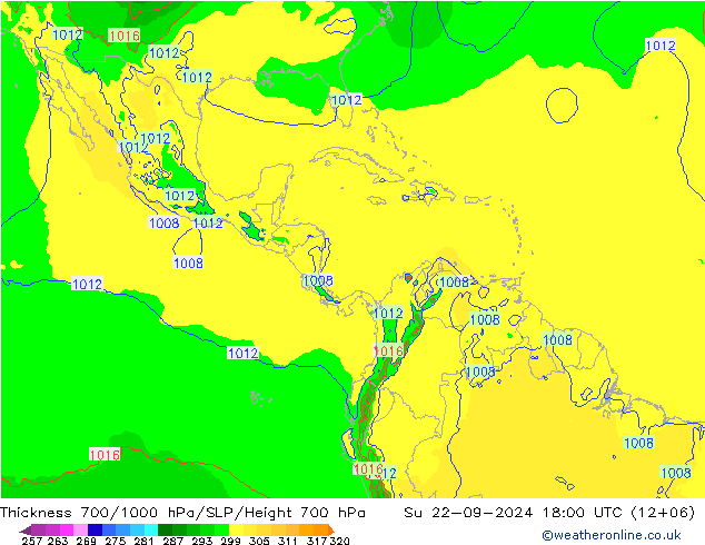 Thck 700-1000 гПа EC (AIFS) Вс 22.09.2024 18 UTC