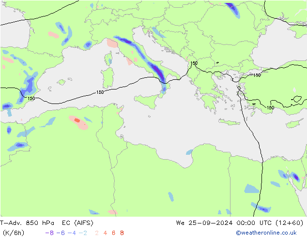 T-Adv. 850 hPa EC (AIFS) We 25.09.2024 00 UTC