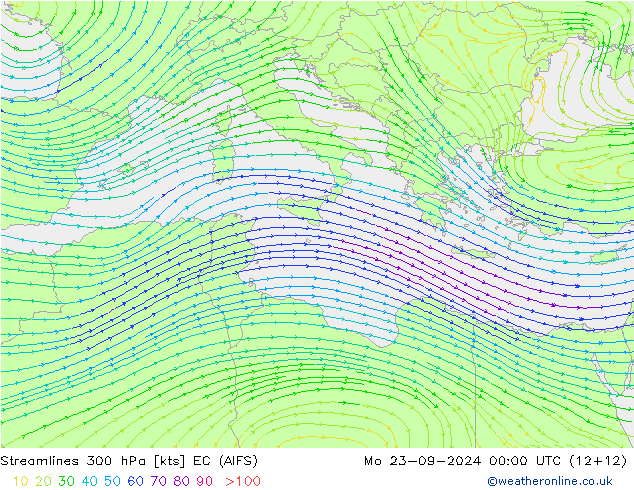 Stroomlijn 300 hPa EC (AIFS) ma 23.09.2024 00 UTC