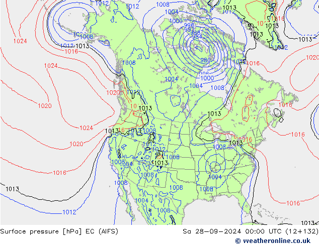 Atmosférický tlak EC (AIFS) So 28.09.2024 00 UTC