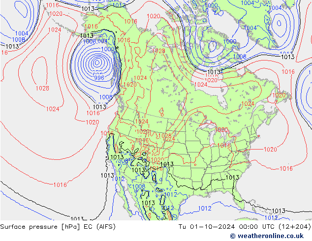 Surface pressure EC (AIFS) Tu 01.10.2024 00 UTC