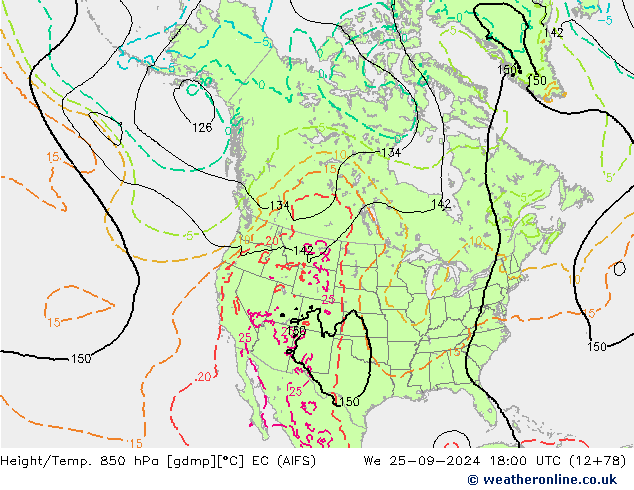 Height/Temp. 850 hPa EC (AIFS) Qua 25.09.2024 18 UTC