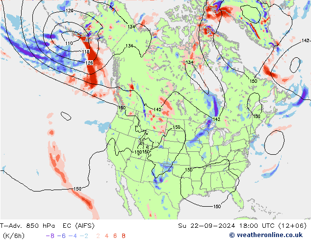 T-Adv. 850 hPa EC (AIFS) Su 22.09.2024 18 UTC