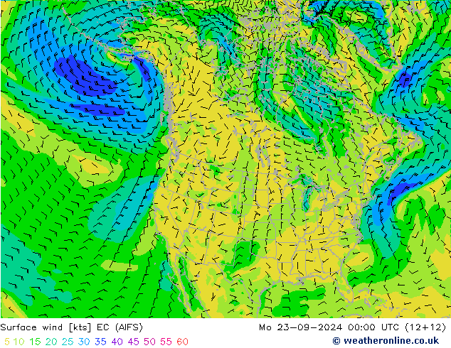 Wind 10 m EC (AIFS) ma 23.09.2024 00 UTC