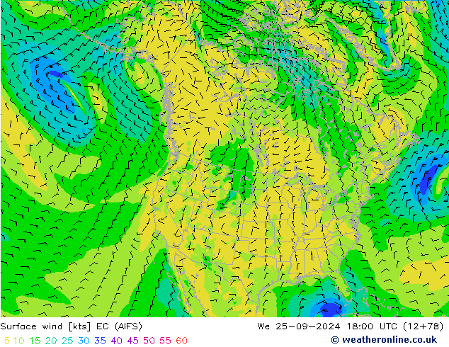 Surface wind EC (AIFS) We 25.09.2024 18 UTC