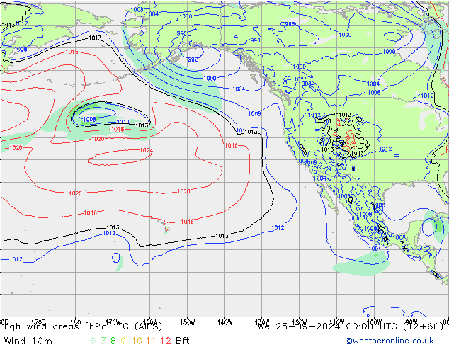 High wind areas EC (AIFS) mer 25.09.2024 00 UTC