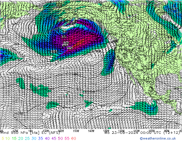 Viento 950 hPa EC (AIFS) lun 23.09.2024 00 UTC