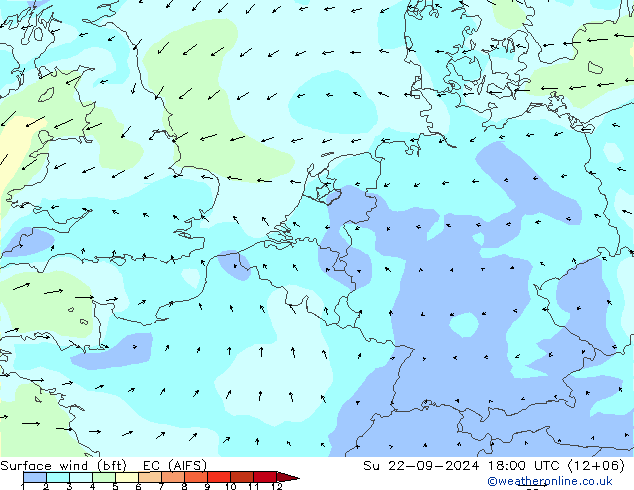 Bodenwind (bft) EC (AIFS) So 22.09.2024 18 UTC