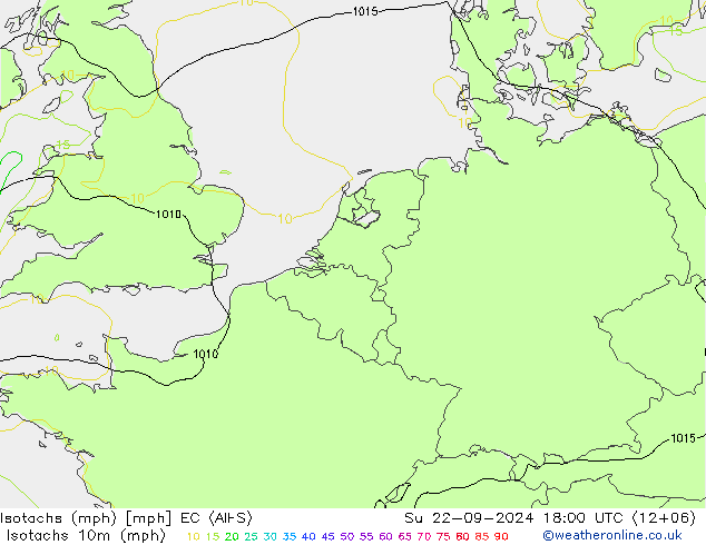 Izotacha (mph) EC (AIFS) nie. 22.09.2024 18 UTC