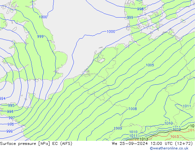 Surface pressure EC (AIFS) We 25.09.2024 12 UTC