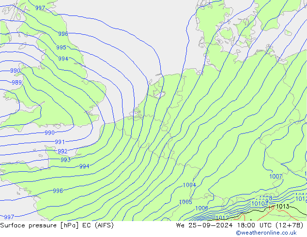 pressão do solo EC (AIFS) Qua 25.09.2024 18 UTC