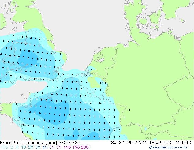 Totale neerslag EC (AIFS) zo 22.09.2024 18 UTC