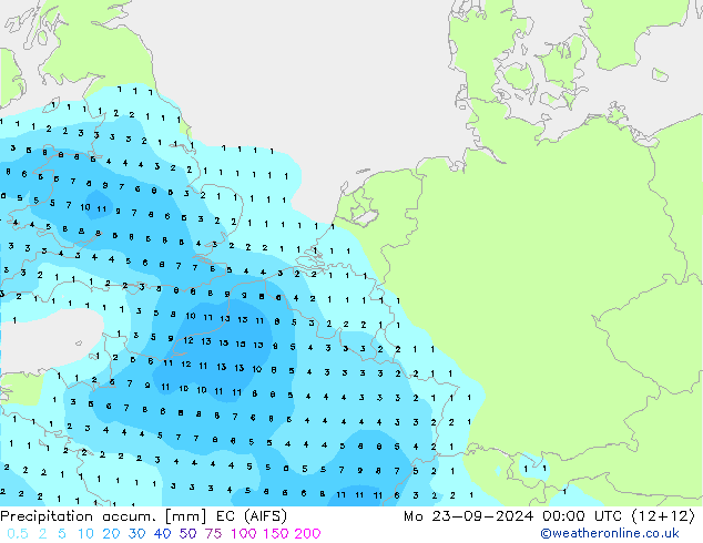 Precipitation accum. EC (AIFS) пн 23.09.2024 00 UTC