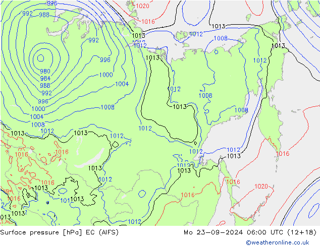 Surface pressure EC (AIFS) Mo 23.09.2024 06 UTC