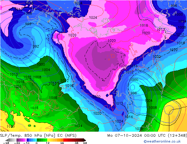 850 hPa Yer Bas./Sıc EC (AIFS) Pzt 07.10.2024 00 UTC