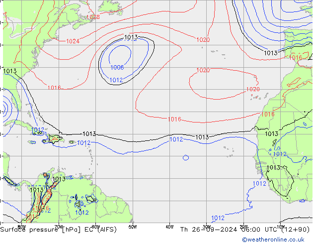 Atmosférický tlak EC (AIFS) Čt 26.09.2024 06 UTC