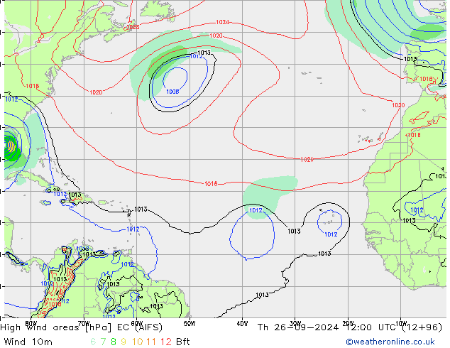 High wind areas EC (AIFS) Th 26.09.2024 12 UTC