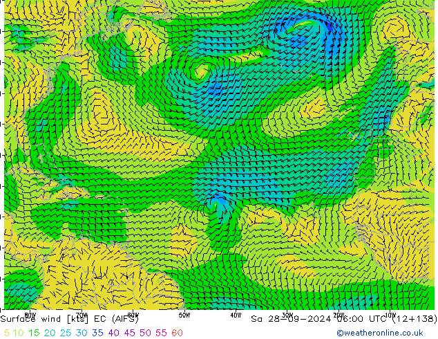 Surface wind EC (AIFS) Sa 28.09.2024 06 UTC