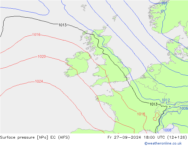 Surface pressure EC (AIFS) Fr 27.09.2024 18 UTC