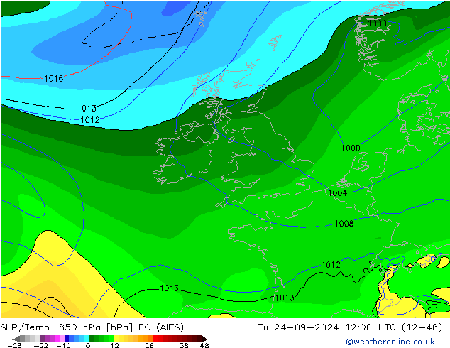 SLP/Temp. 850 hPa EC (AIFS) Di 24.09.2024 12 UTC