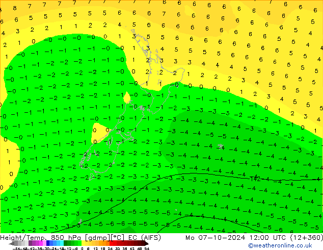 Height/Temp. 850 hPa EC (AIFS) Mo 07.10.2024 12 UTC