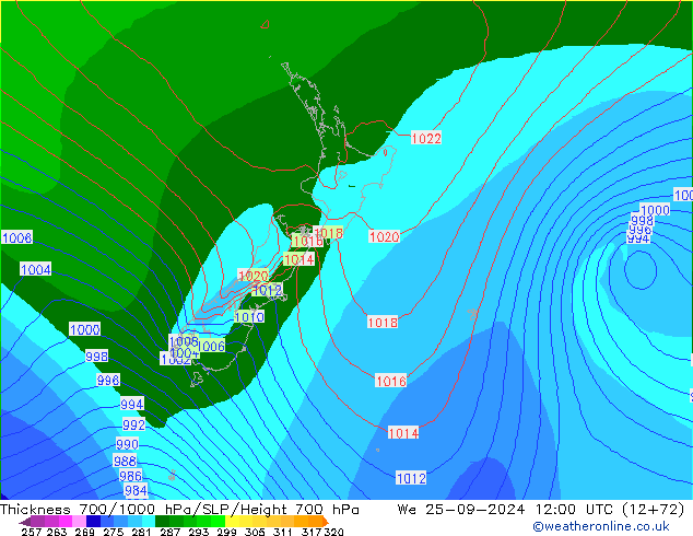 Thck 700-1000 hPa EC (AIFS) We 25.09.2024 12 UTC