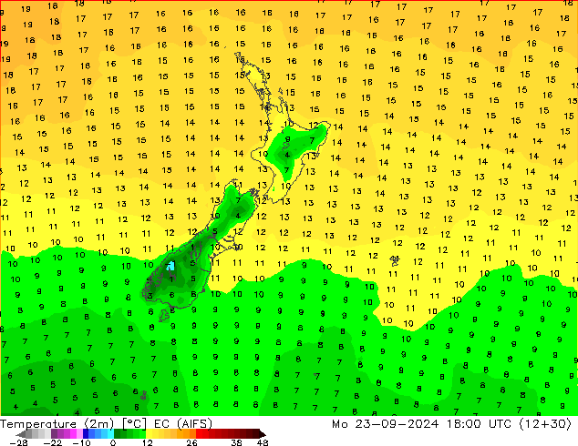température (2m) EC (AIFS) lun 23.09.2024 18 UTC