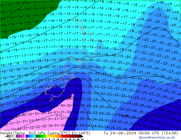 Hoogte/Temp. 500 hPa EC (AIFS) di 24.09.2024 00 UTC