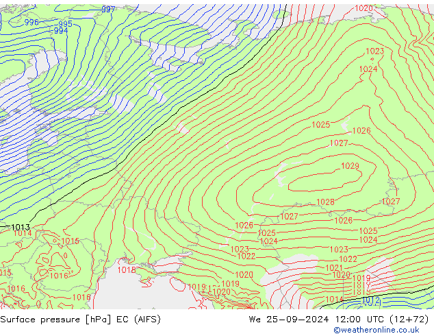 Pressione al suolo EC (AIFS) mer 25.09.2024 12 UTC