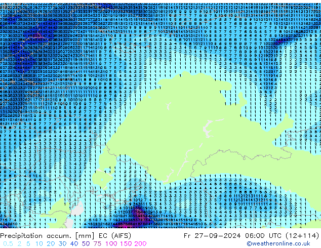 Precipitation accum. EC (AIFS) Sex 27.09.2024 06 UTC