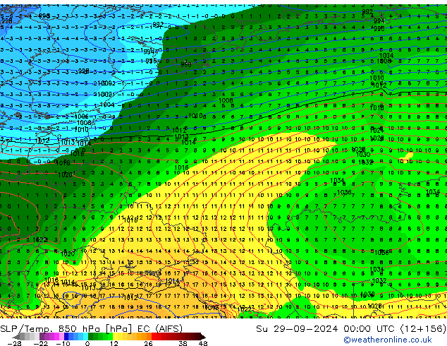 SLP/Temp. 850 hPa EC (AIFS) Su 29.09.2024 00 UTC