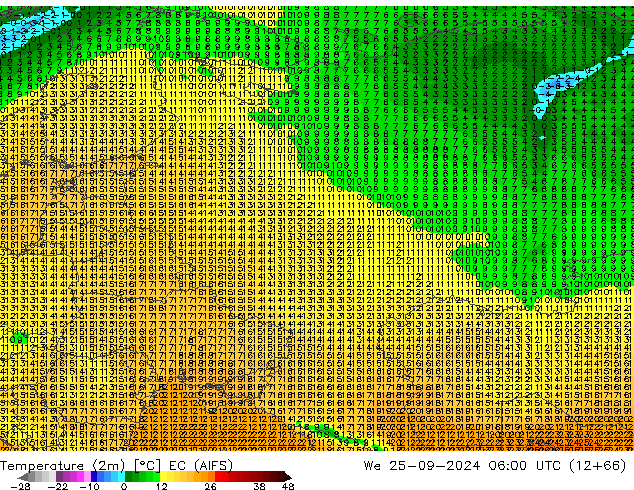 Temperatuurkaart (2m) EC (AIFS) wo 25.09.2024 06 UTC