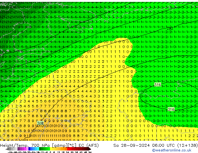 Height/Temp. 700 hPa EC (AIFS) sab 28.09.2024 06 UTC