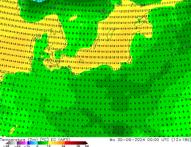 Temperaturkarte (2m) EC (AIFS) Mo 30.09.2024 00 UTC